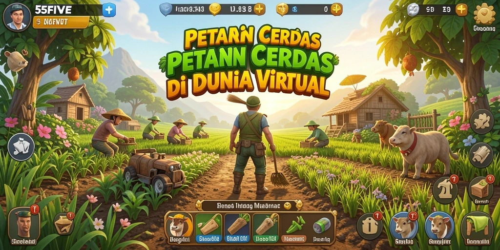Screenshot gameplay 55FIVE menampilkan pengalaman berkebun yang seru.
