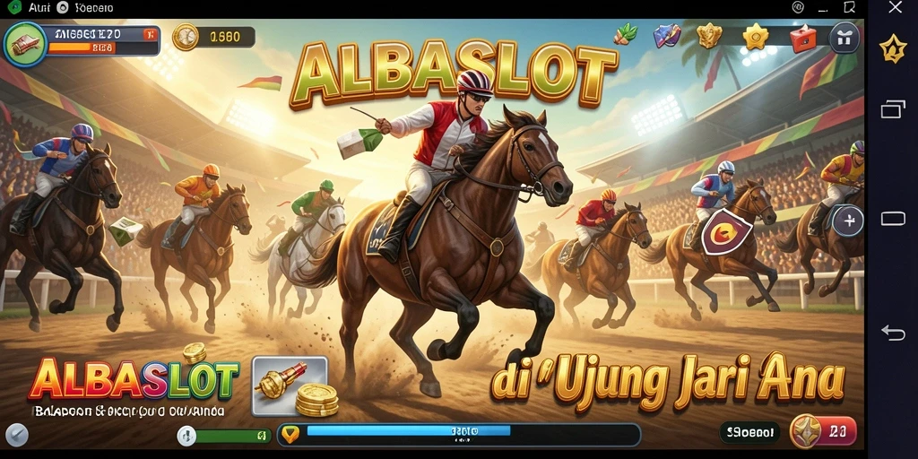 Screenshot gameplay ALBASLOT menampilkan aksi balapan yang mendebarkan.