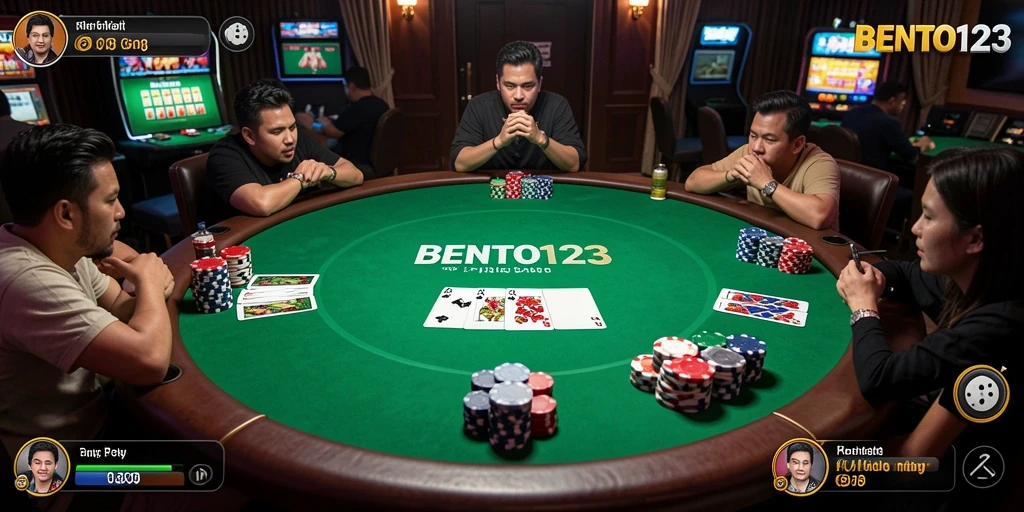 Tampilan gameplay BENTO123 dengan atmosfer Poker yang mendebarkan.