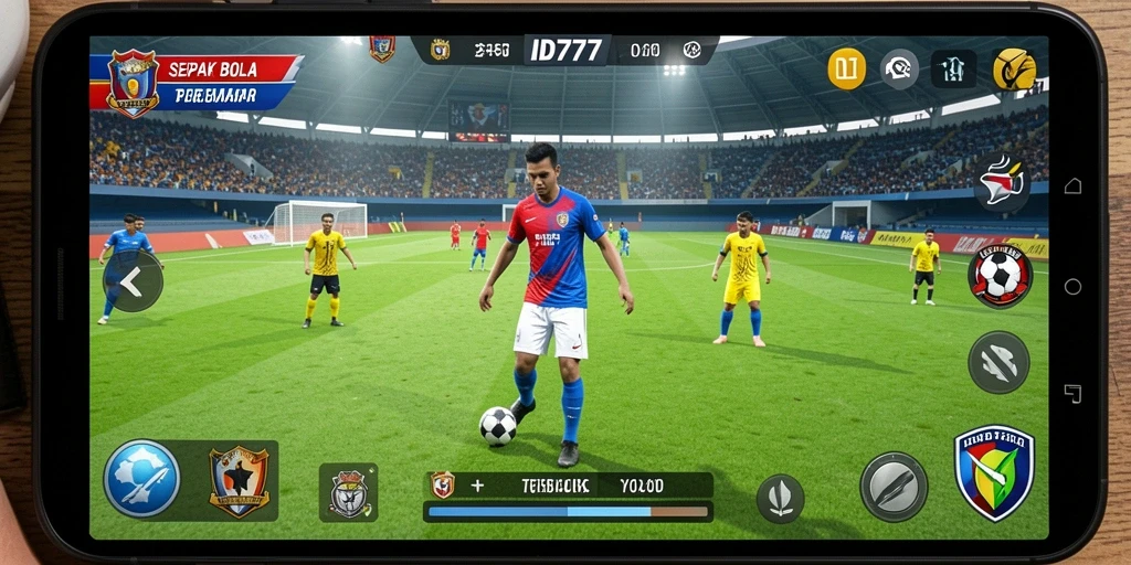Screenshot utama dari gameplay sepak bola yang menegangkan di ID777.
