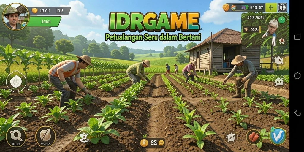 Tangkapan layar gameplay <strong>IDRGAME</strong> menunjukkan aktivitas bertani yang menyenangkan.