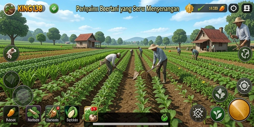 Tampilan gameplay <strong>KING138</strong> yang menarik dan alami selayaknya kehidupan nyata bertani.