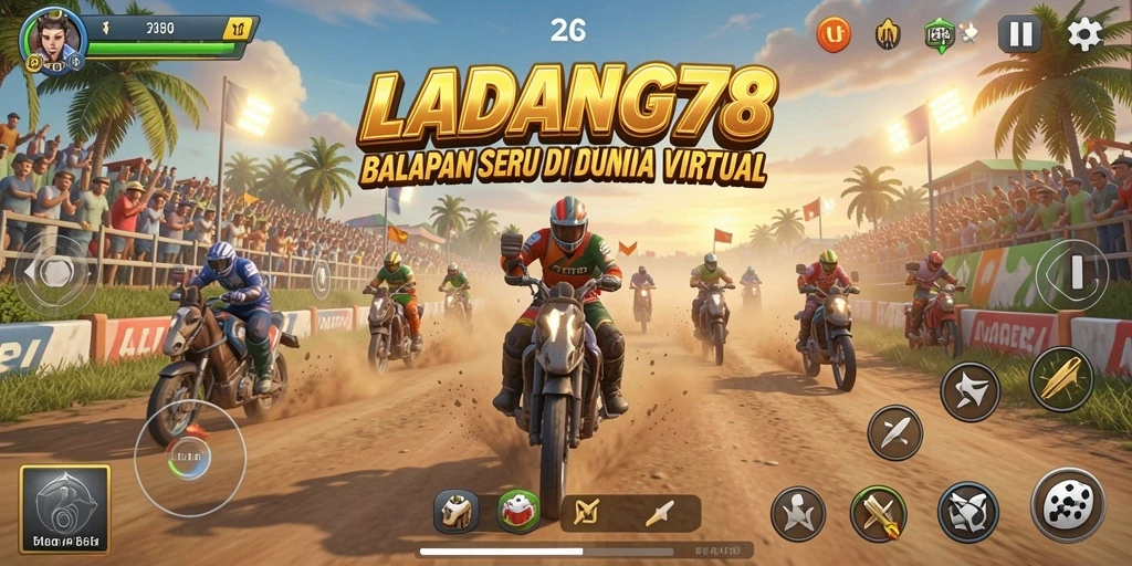 Tangkapan layar yang menampilkan aksi balapan mendebarkan di LADANG78.