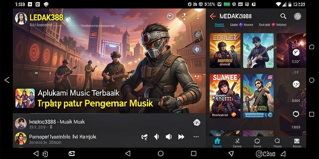 Screenshot utama LEDAK388 menampilkan antarmuka aplikasi musik yang menarik.