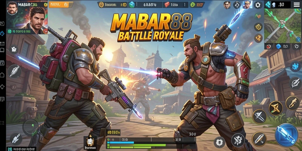 Screenshot utama MABAR88 menampilkan aksi pertarungan Battle Royale.