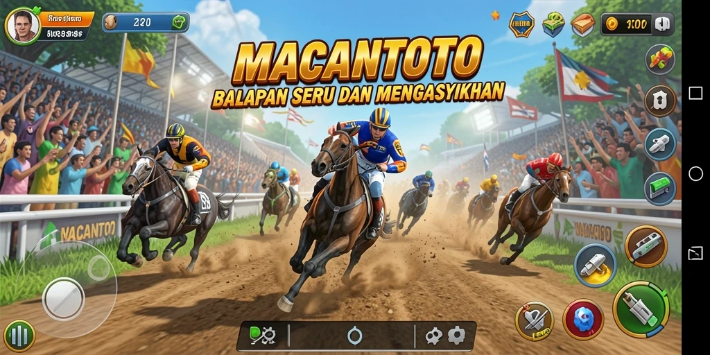 Screenshot gameplay <strong>MACANTOTO</strong> dengan mobil balap yang melaju kencang.
