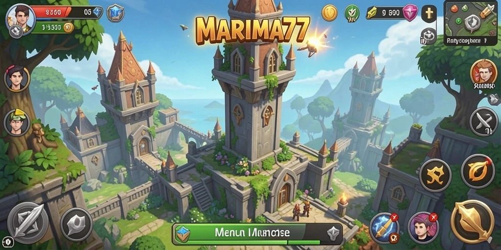 Screenshot gameplay MARIMA77 yang menunjukkan menara beraksi.
