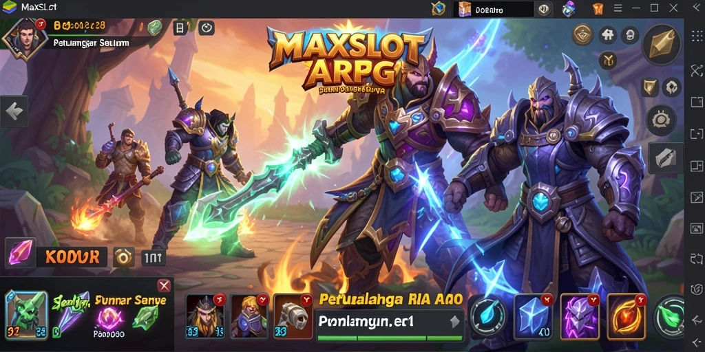 Tampilan seru dalam gameplay ARPG MAXSLOT dengan pertarungan mendebarkan.