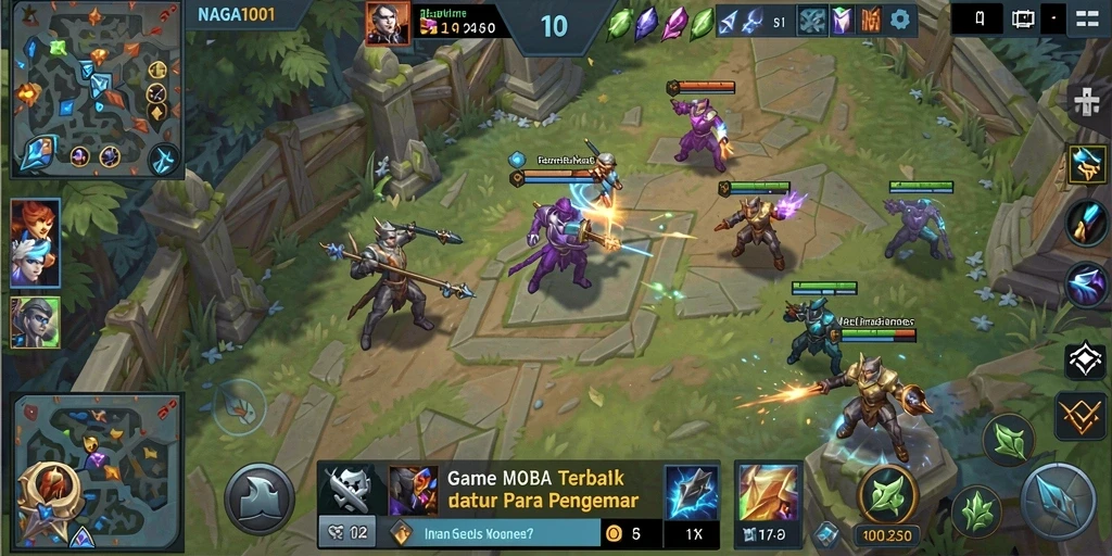 Tampilan gameplay NAGA1001 dengan aksi seru di arena MOBA.