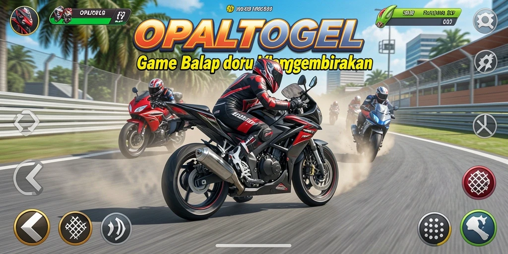 Screenshot utama OPALTOGEL menampilkan aksi balap motor yang mendebarkan.