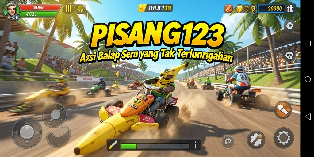 Screenshot utama PISANG123 menampilkan aksi balap yang mendebarkan.