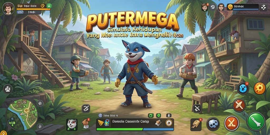 Screenshot utama PUTERMEGA dengan tampilan gameplay simulasi kehidupan.