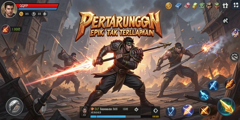 Tampilan gameplay QQRP yang penuh aksi dalam pertarungan seru.