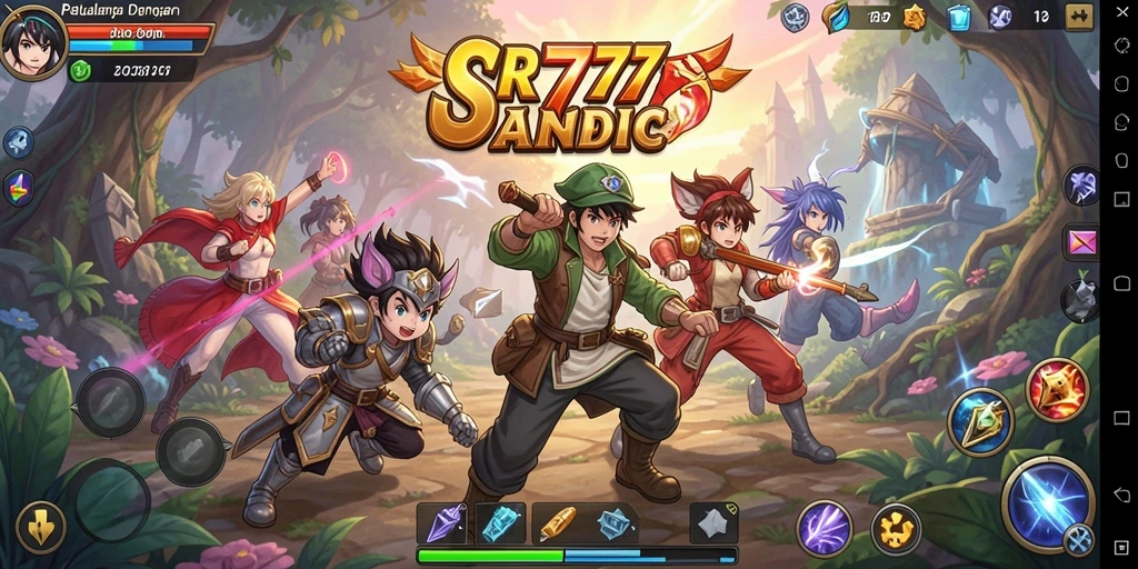 Screenshot gameplay SR777 menampilkan pertempuran seru dengan karakter anime.