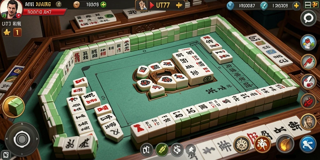 Screenshot game UT77 menampilkan gameplay Mahjong yang seru.